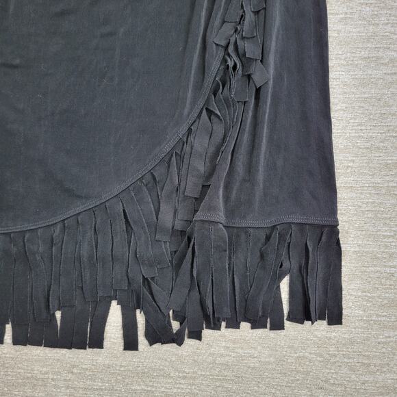 Chicos Travelers Fringe Skirt Womens XL Black Ribbed Faux Wrap Slinky Rodeo - Picture 8 of 10